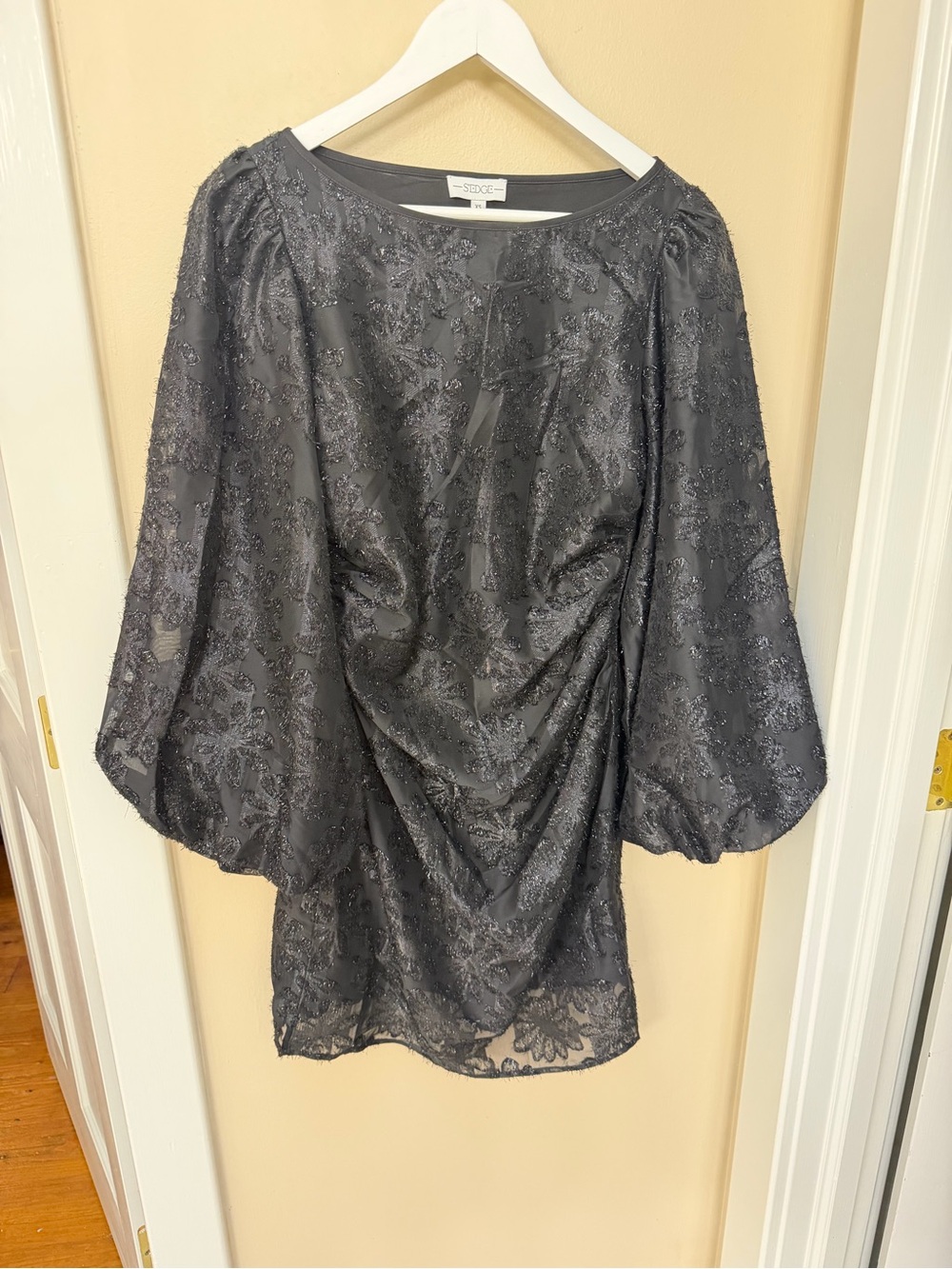 S’edge Black Lace-Embossed Blouson dress